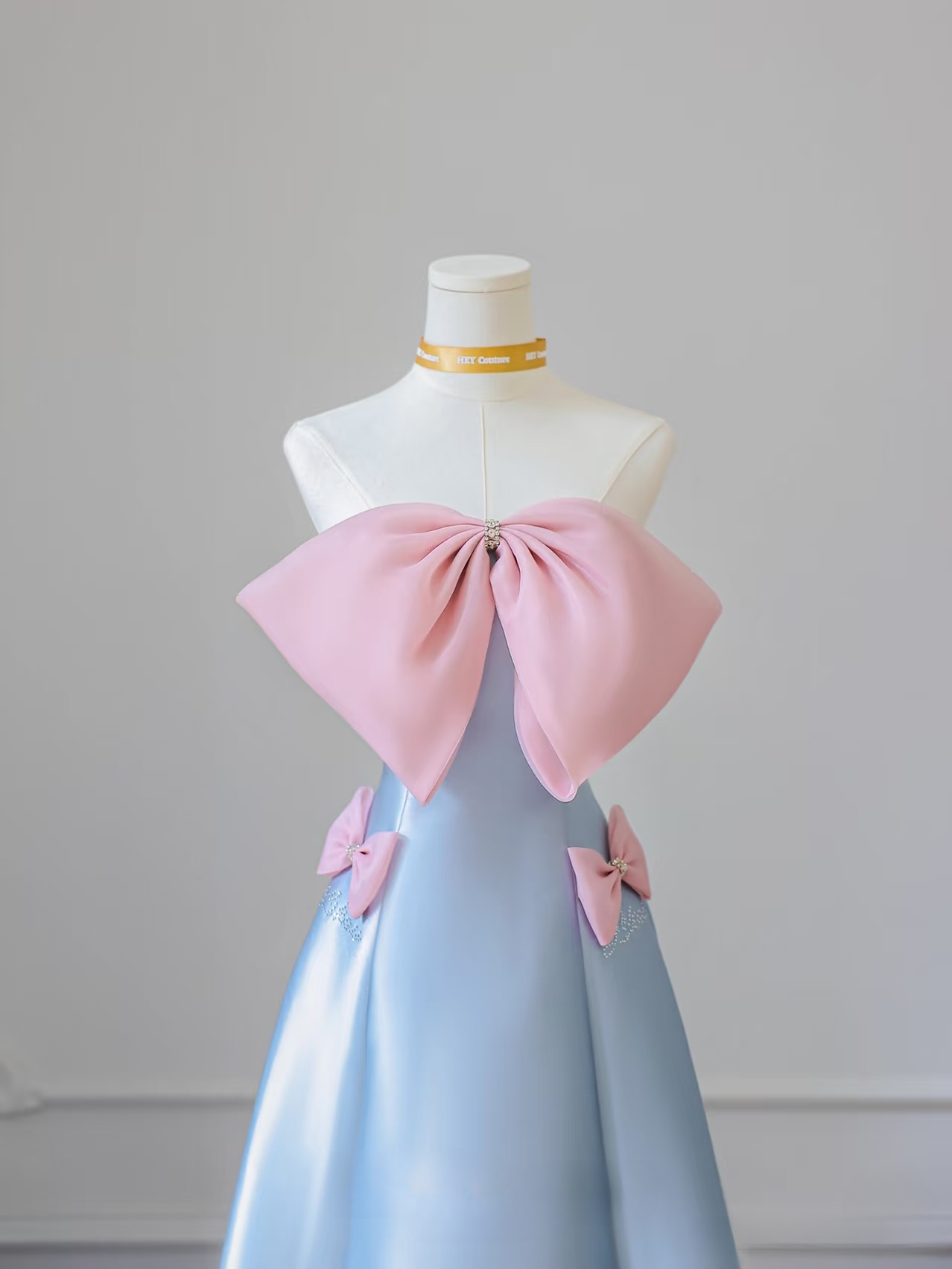 Elegant A Line Strapless Sleeveless Blue Bow Satin Floor Length Amazing Prom Dress Inspiration Ideas Prom Inspo Dresses Graduation Dress AU021