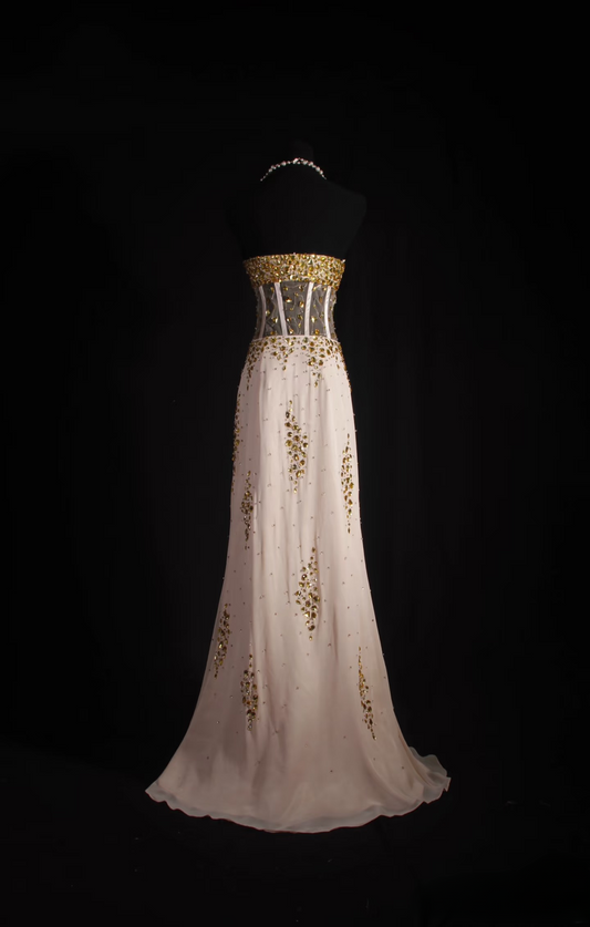 Retro Prom Dresses Mermaid Sweetheart 80s With Gold Beads Chiffon Vintage Fashion Long Prom Dresses Party Gowns AU021