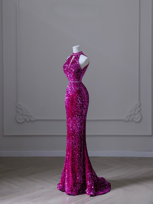 Sexy Mermaid Halter Neck Sleeveless Sequin Floor Length Stunning Prom Dresses 2026 Inspiration Prom Dress Princess Graduation Dress AU023