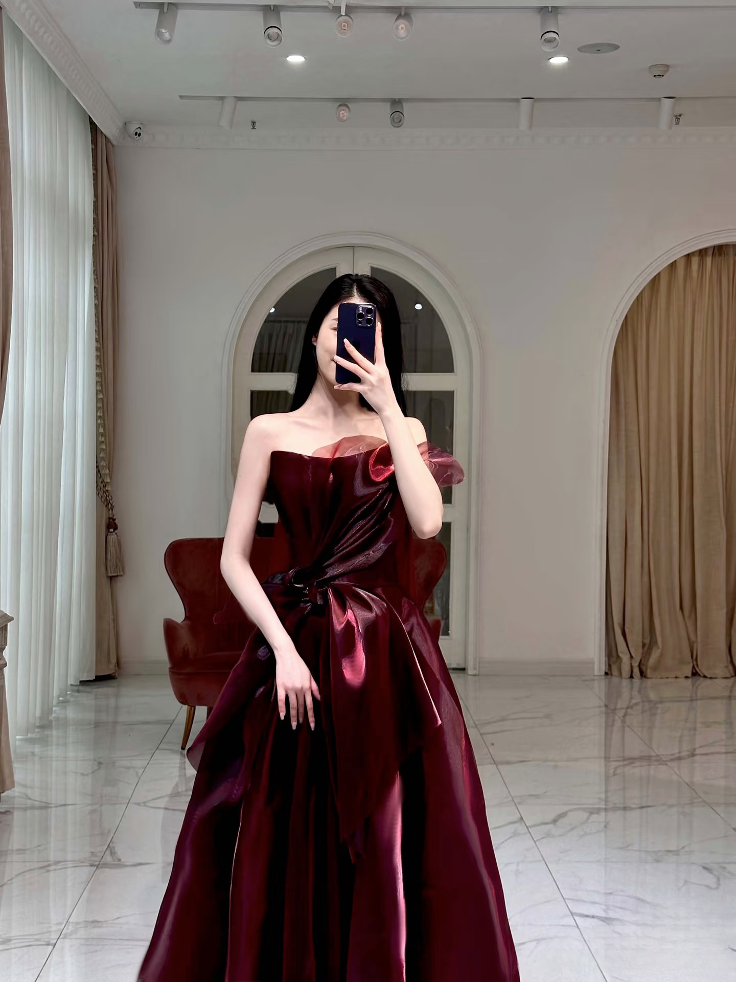 Ball Gown Off The Shoulder Burgundy Organza Floor Length Stunning Prom Dresses 2026 Inspiration Prom Dress Princess Graduation Dress AU025