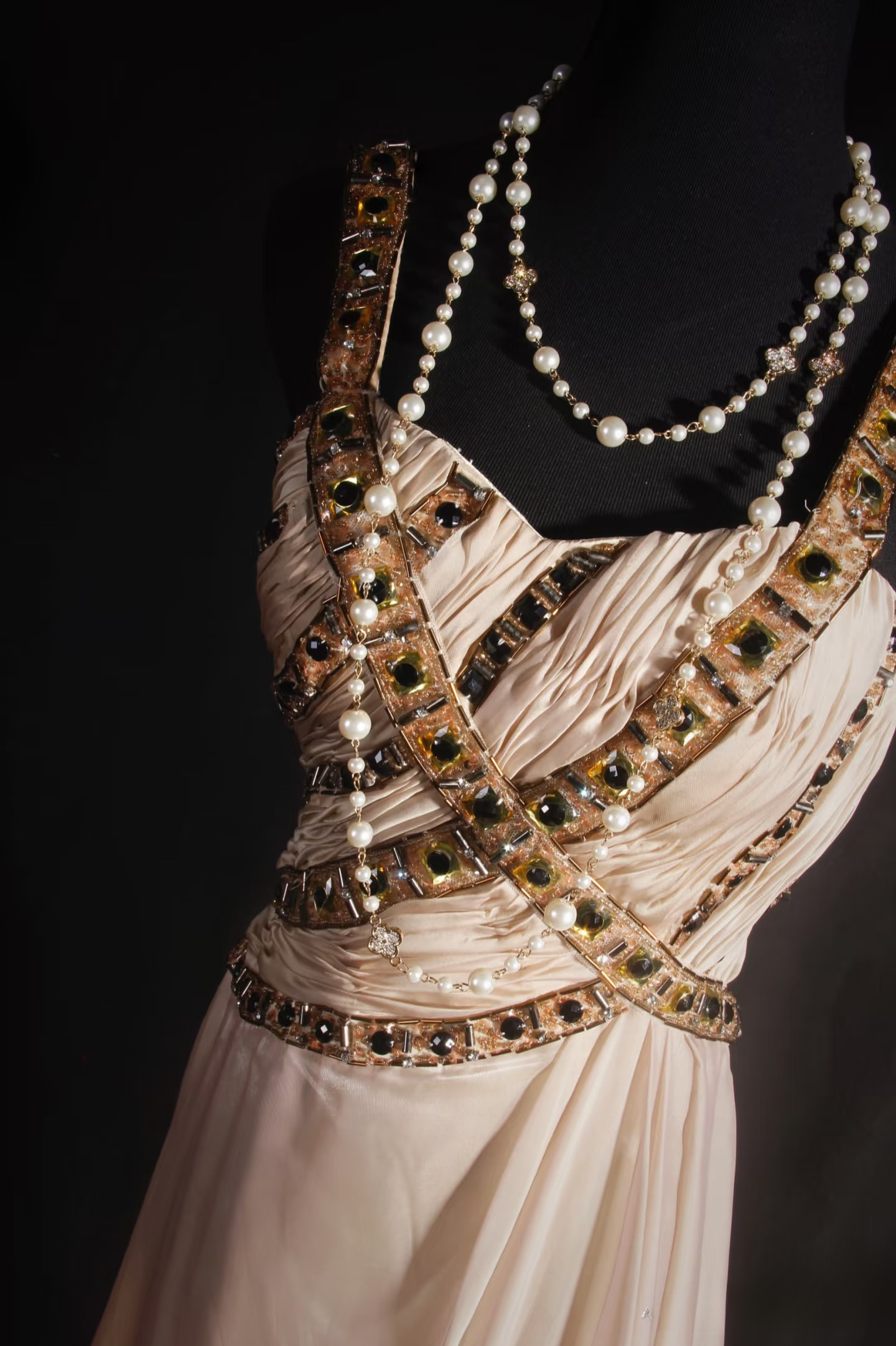 Vintage A Line Strap With Gold Beaded 80s Chiffon Inspiration Long Prom Dresses Evening Party Dress Prom Gowns AU034