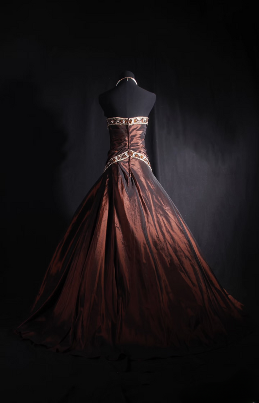 Vintage Ball Gown Strapless Brown Beaded 80s Taffeta Inspiration Long Prom Dresses Evening Party Dress Prom Gowns AU039