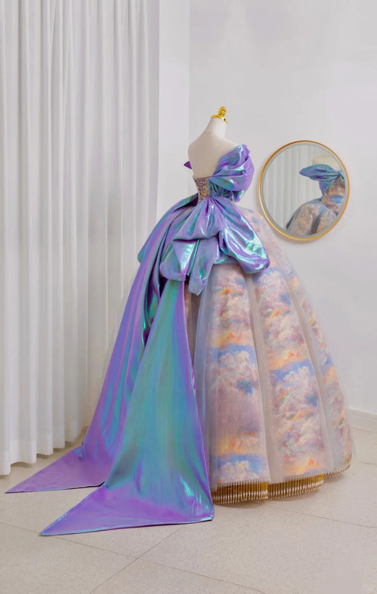 Princess Quinceanera Dresses Ball Gown Sweetheart Light Grape Quince Outfits Vestidos De 15 Anos Long Sweet 16 Dress AU059