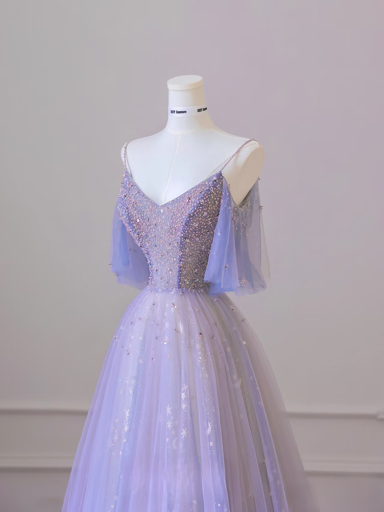 Classy A Line Spaghetti Straps Tulle Lilac Long Prom Dresses Inspiration Trending Prom Gowns Formal Prom Dress AU064