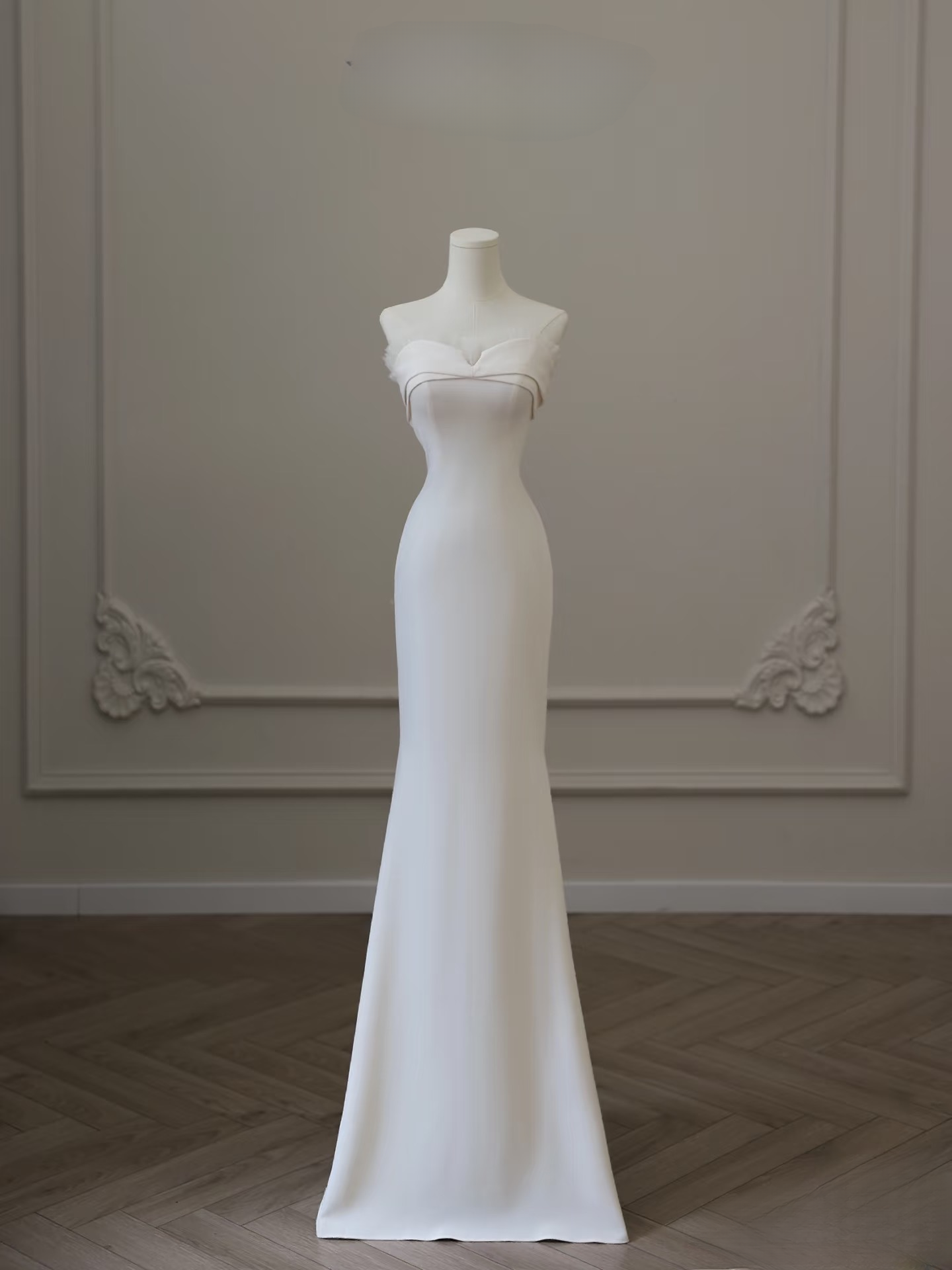 Classic Mermaid Sweetheart White Satin Long Wedding Dress Fairy Formal Wedding Dresses AU085