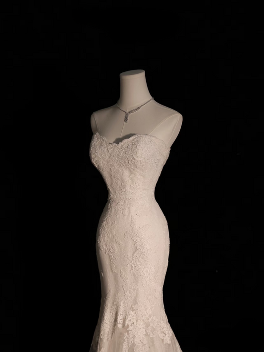 Vintage Mermaid Sweetheart White Lace Long Wedding Dress Fairy Formal Wedding Dresses AU104