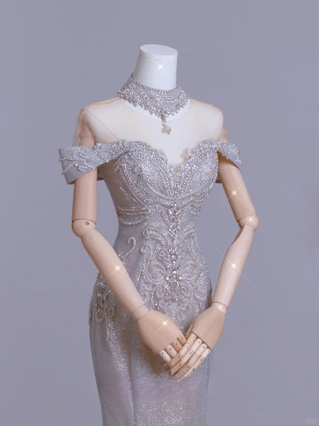 Cute Mermaid Off The Shoulder Silver With Short Sleeves Beads Long Prom Dresses Formal Party Dress Prom Gown AU105