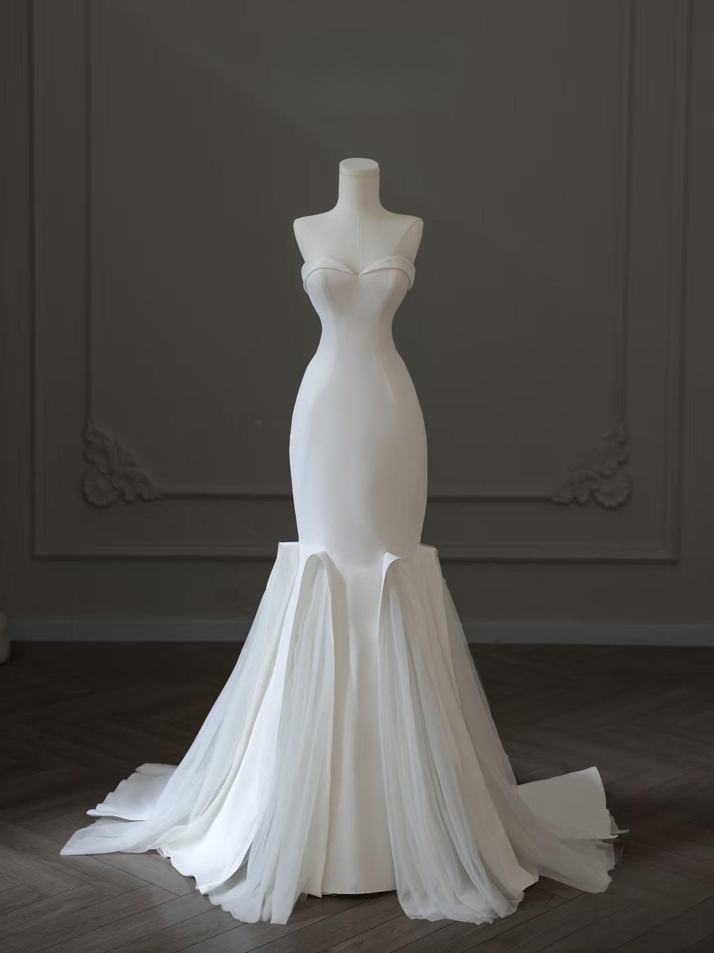 Vintage Mermaid Sweetheart White Tulle Long Wedding Dress Fairy Formal Wedding Dresses AU121