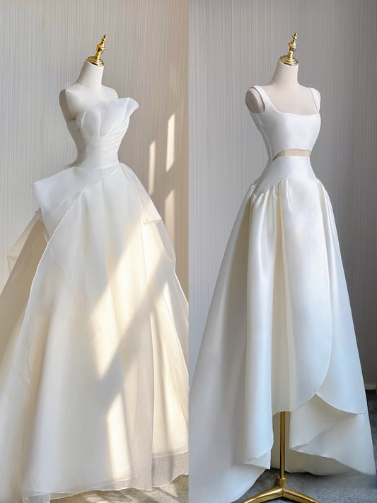 Dreamy A Line White Wedding Dress Fairy Formal Sleeveless Simple Long Wedding Dresses AU129