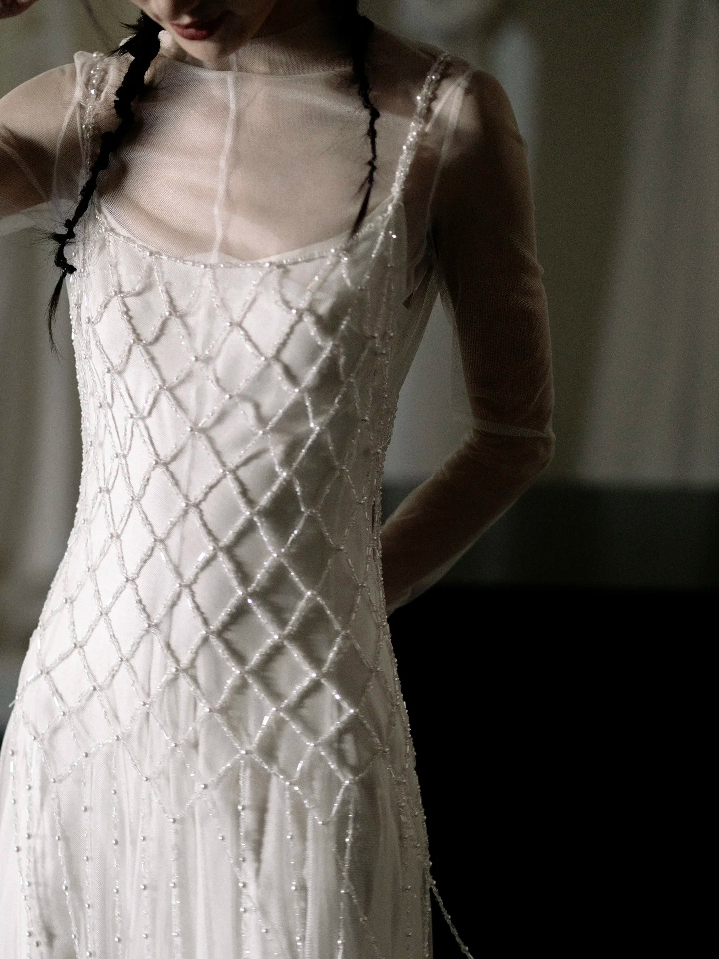 Dreamy Mermaid Tulle White Pearls White Wedding Dress Fairy Formal Wedding Dresses AU130
