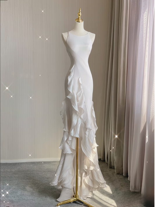 Dream Mermaid Scoop Satin White Layers Wedding Dress Fairy Formal Wedding Dresses AU131