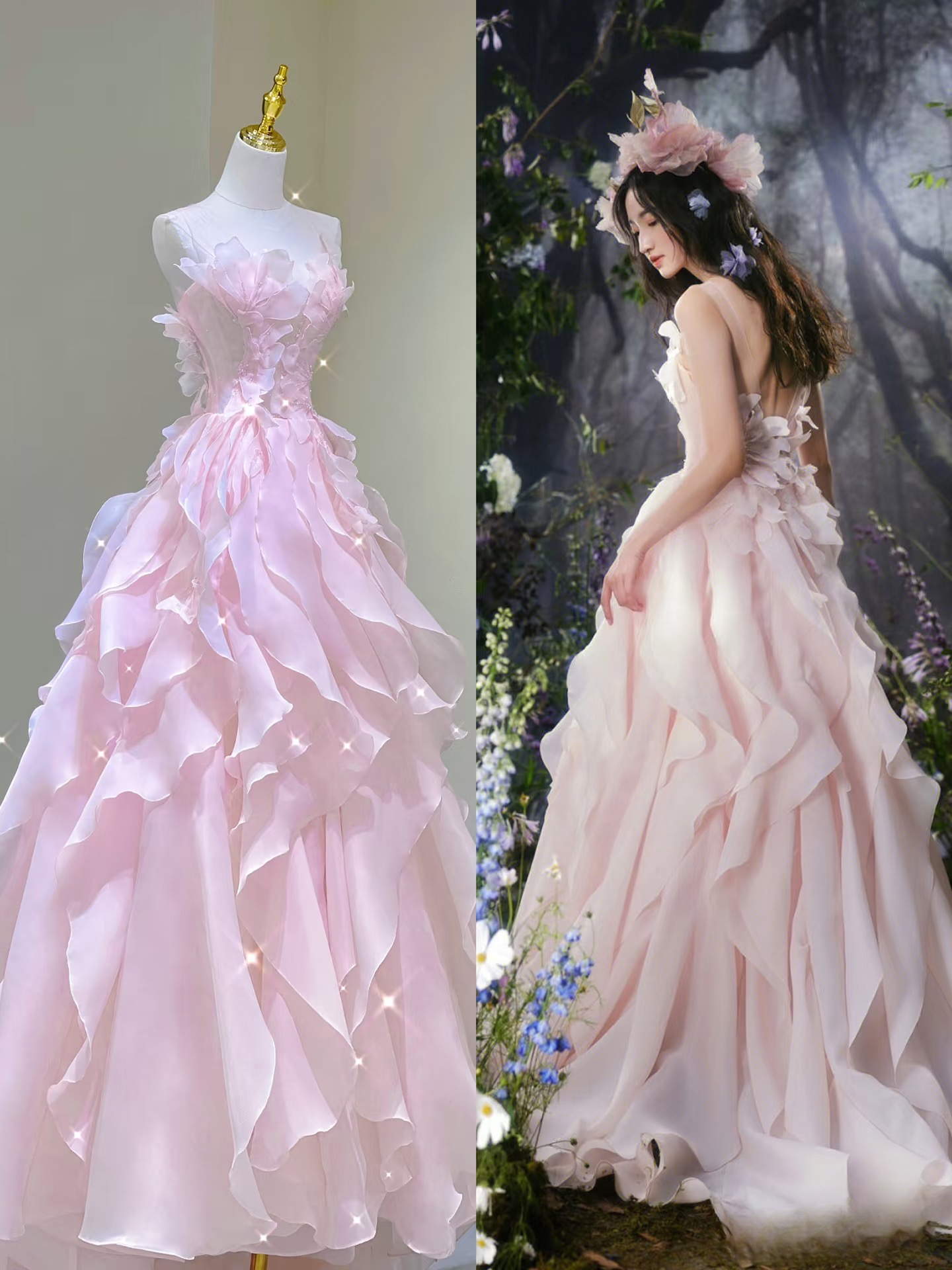 Modest Ball Gown Scoop Pink Chiffon Layers Prom Dresses Inspiration Prom Dress Princess Party Birthday Outfits AU133