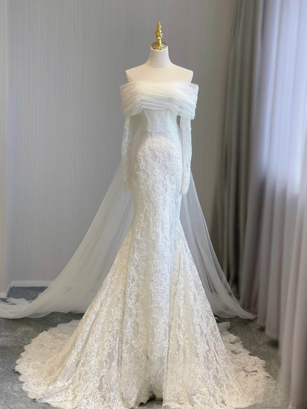 Dream Mermaid Off The Shoulder Long Sleeves Lace White Wedding Dress Fairy Formal Brides Gown Wedding Dresses AU155