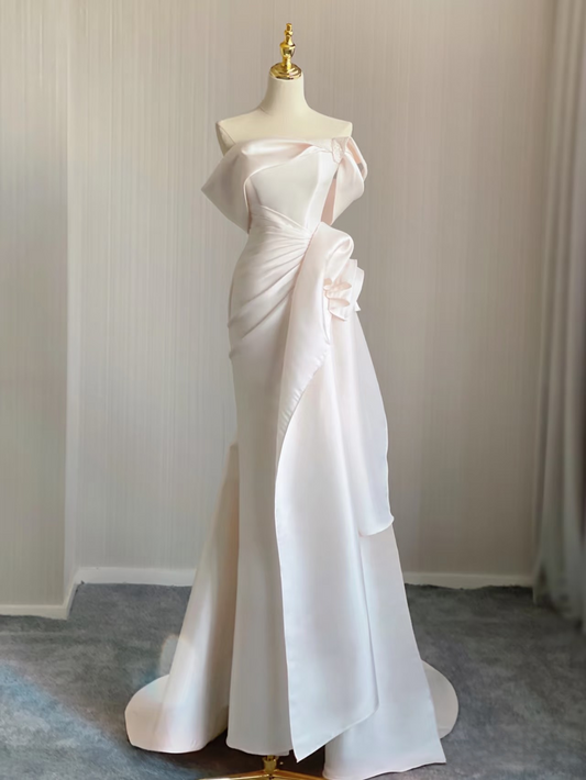 Dream Mermaid Off The Shoulder Satin Wedding Dress With Sleeves Fairytale Autumn Wedding Dresses AU157