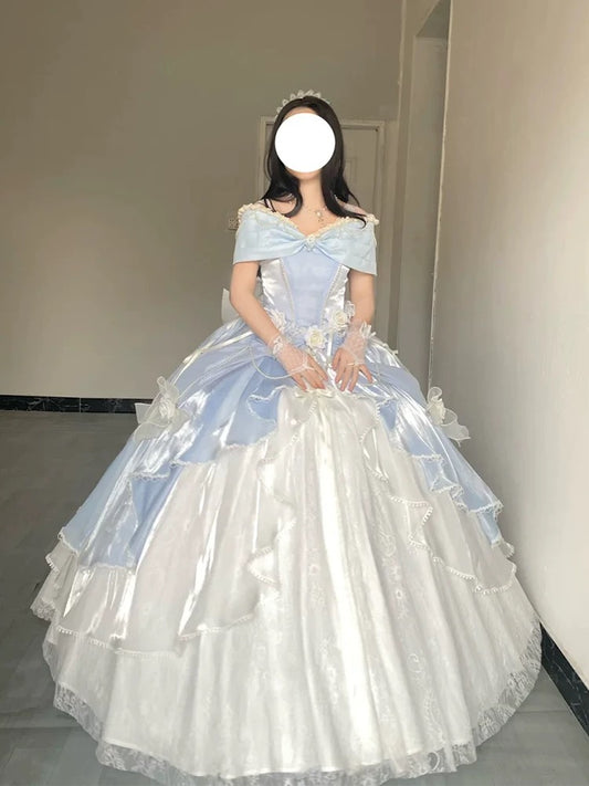 Modest Quinceanera Dresses Ball Gown Off The Shoulder Blue Birthday Gowns Vestidos De 15 Anos Formal Party Long Sweet 16 Dress AU168