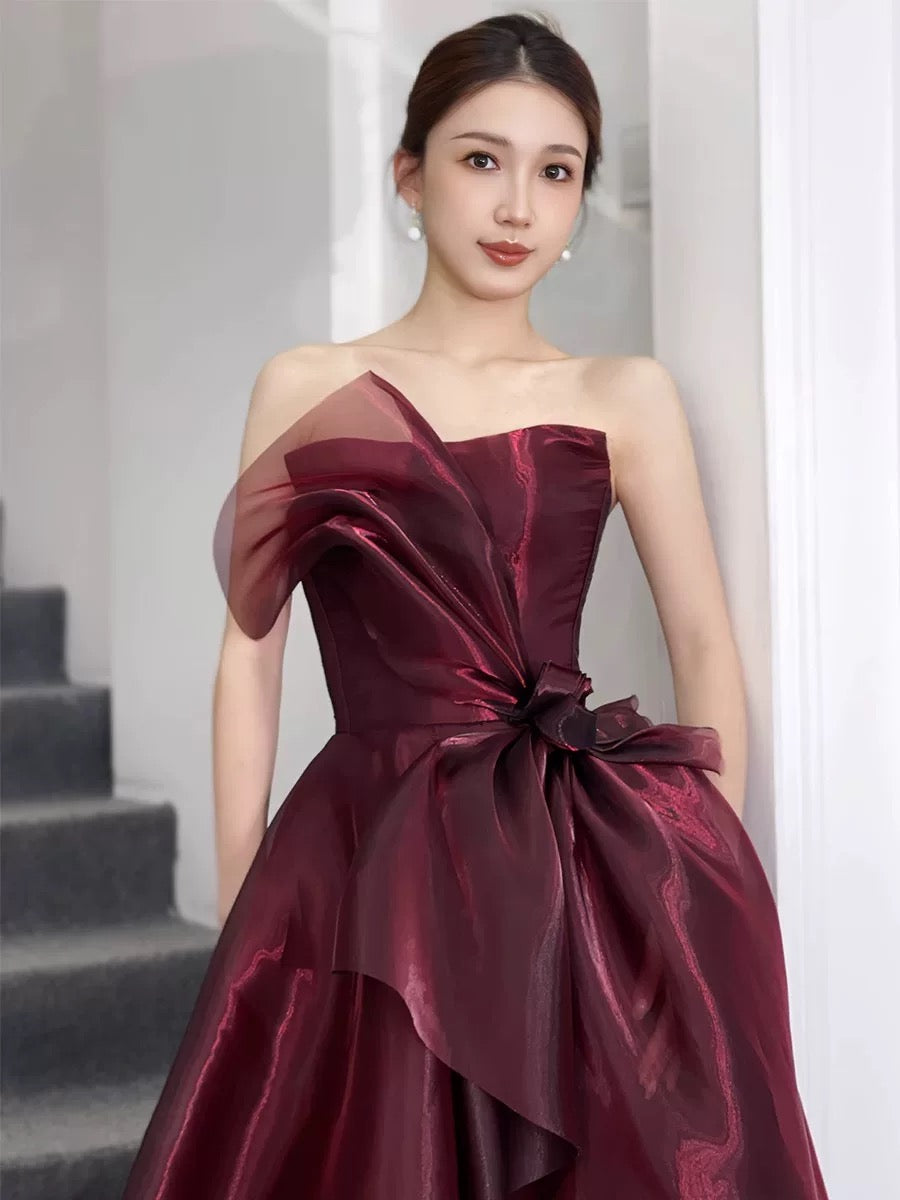 Elegant Ball Gown Strapless Sleeveless Burgundy Floor Length Prom Dress Inspiration Ideas Prom Inspo Dresses Graduation Dress AU184