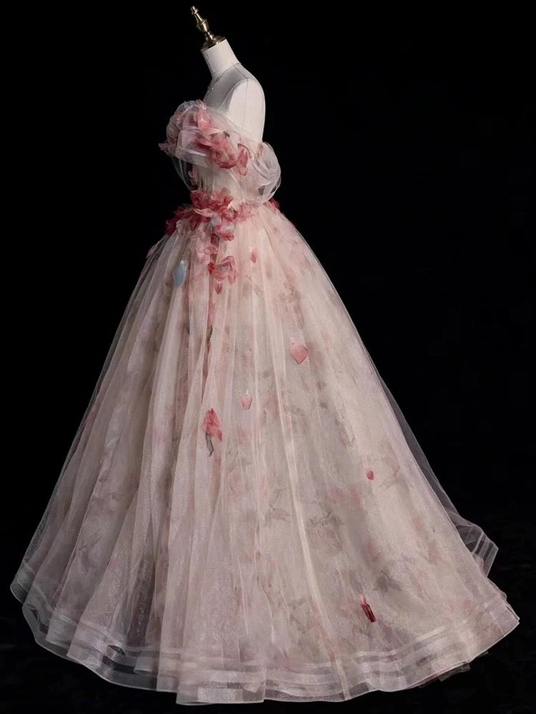 Modest Ball Gown Off The Shoulder Pink Tulle Long Prom Dresses With Sleeves Party Dress 18th Birthday Outfits Graduation Dress AU201
