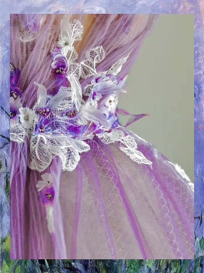 Pretty Ball Gown Strapless Tulle Lilac With Flowers Prom Dresses Long Evening Party Formal Outfits RB6631