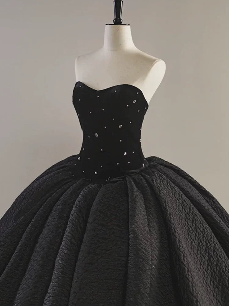 Sexy Ball Gown Sweetheart Black Satin Silver Beads Prom Dress Inspiration Long Party Formal Prom Dresses AU210