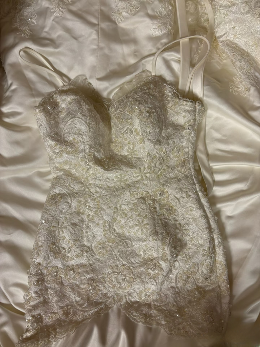 Retro Mermaid Spaghetti Strap Lace 60s White Fitted Corset Bride Gowns Wedding Dresses AU210