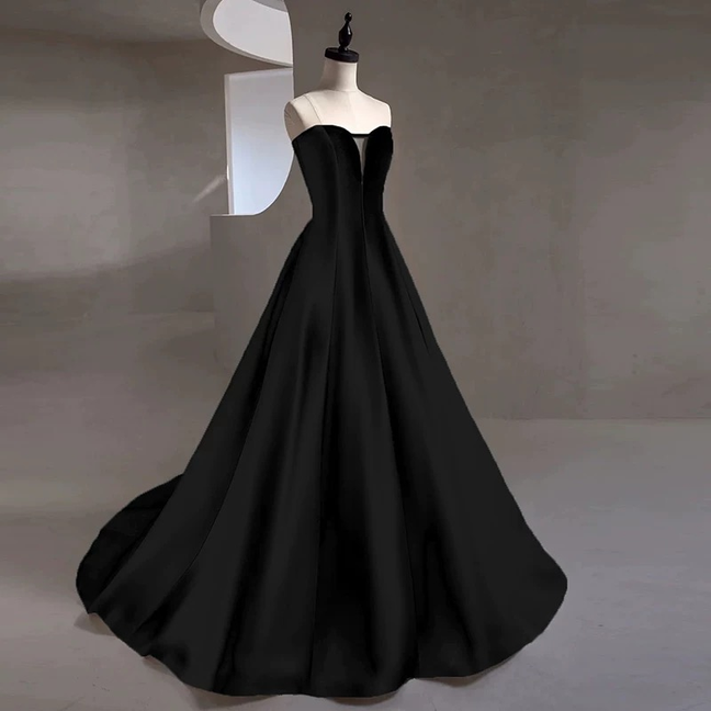 Charming Ball Gown Sweetheart Black Satin Prom Dresses Inspiration Prom Dress Princess Graduation Dress AU219