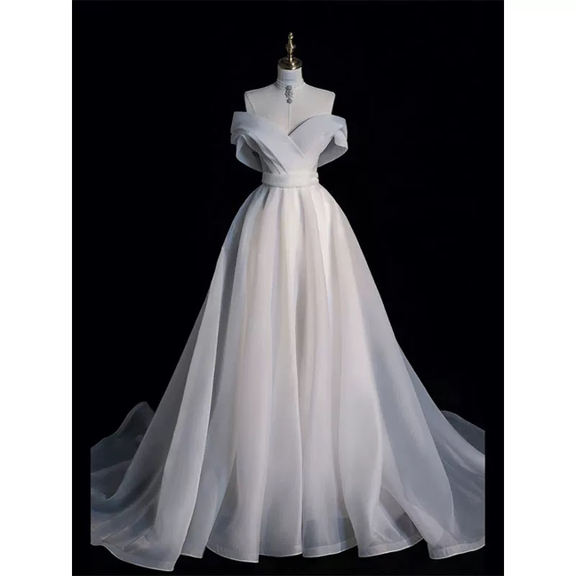 Modest Ball Gown Off The Shoulder White Wedding Dress With Sleeves Fairytale Autumn Wedding Dresses AU229