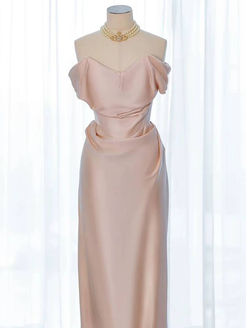 Charming Mermaid Off The Shoulder Blush Pink Satin Prom Dresses Inspiration Prom Dress Princess Graduation Dress AU235