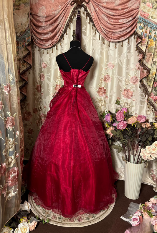 Retro Prom Dresses Ball Gown Spaghetti Strap Burgundy Vintage Long Prom Dresses Party Gowns AU238
