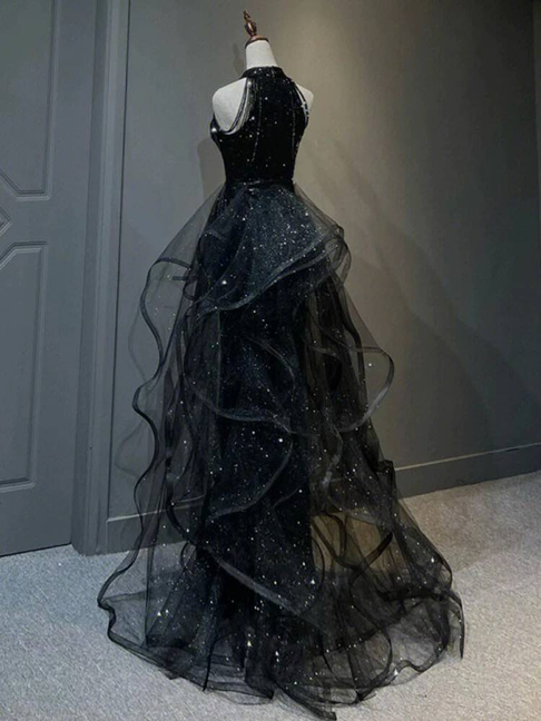 Classy Ball Gown High Neck Black Sequin Long Prom Dresses Party Dress 21st Birthday Outfits Graduation Dress AU260