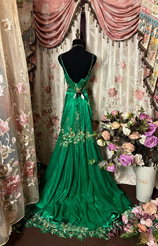 Vintage Mermaid Spaghetti Strap Green Tulle With Beads Gem Long Prom Dresses Formal Party Teens Evening Gowns AU271