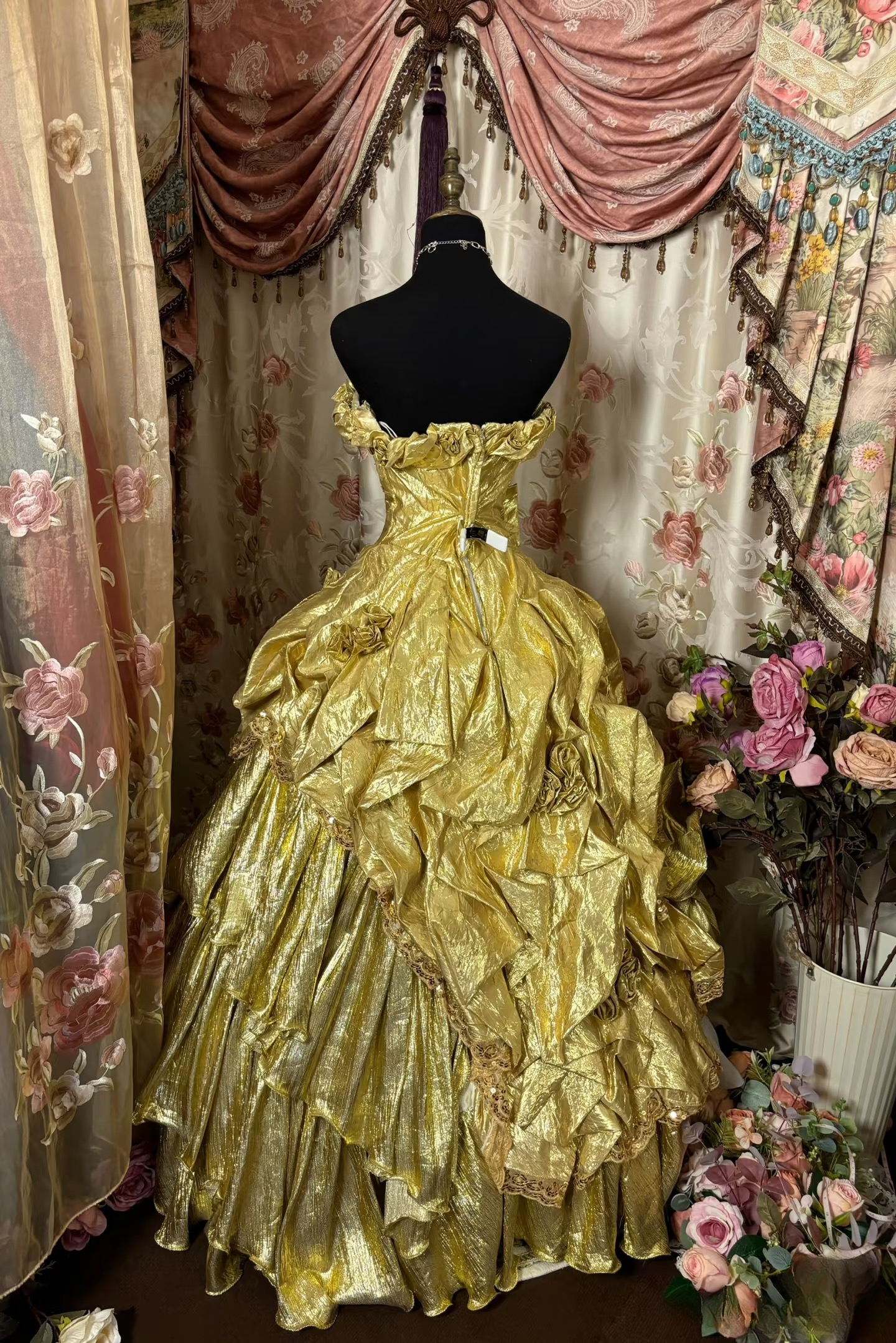 Vintage Ball Gown Strapless Gold With Beads Prom Dress Long Quinceanera Dresses Sweet 15 16 Birthday Gown AU276