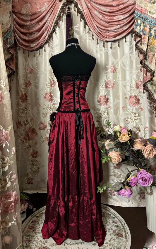 Vintage High Low Sleeveless Burgundy Taffeta Long Prom Dresses Formal Evening Gowns AU289