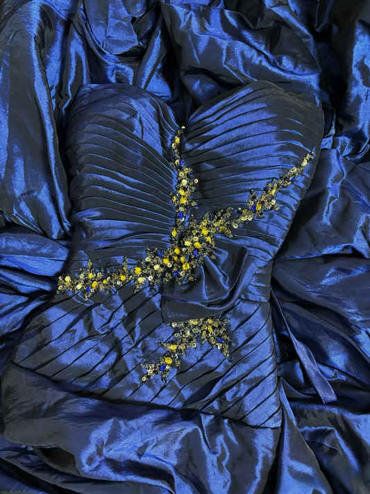 Vintage Mermaid Sweetheart 70s Sleeveless With Silver Beads Royal Blue Taffeta Long Prom Dresses Formal Evening Gowns AU291