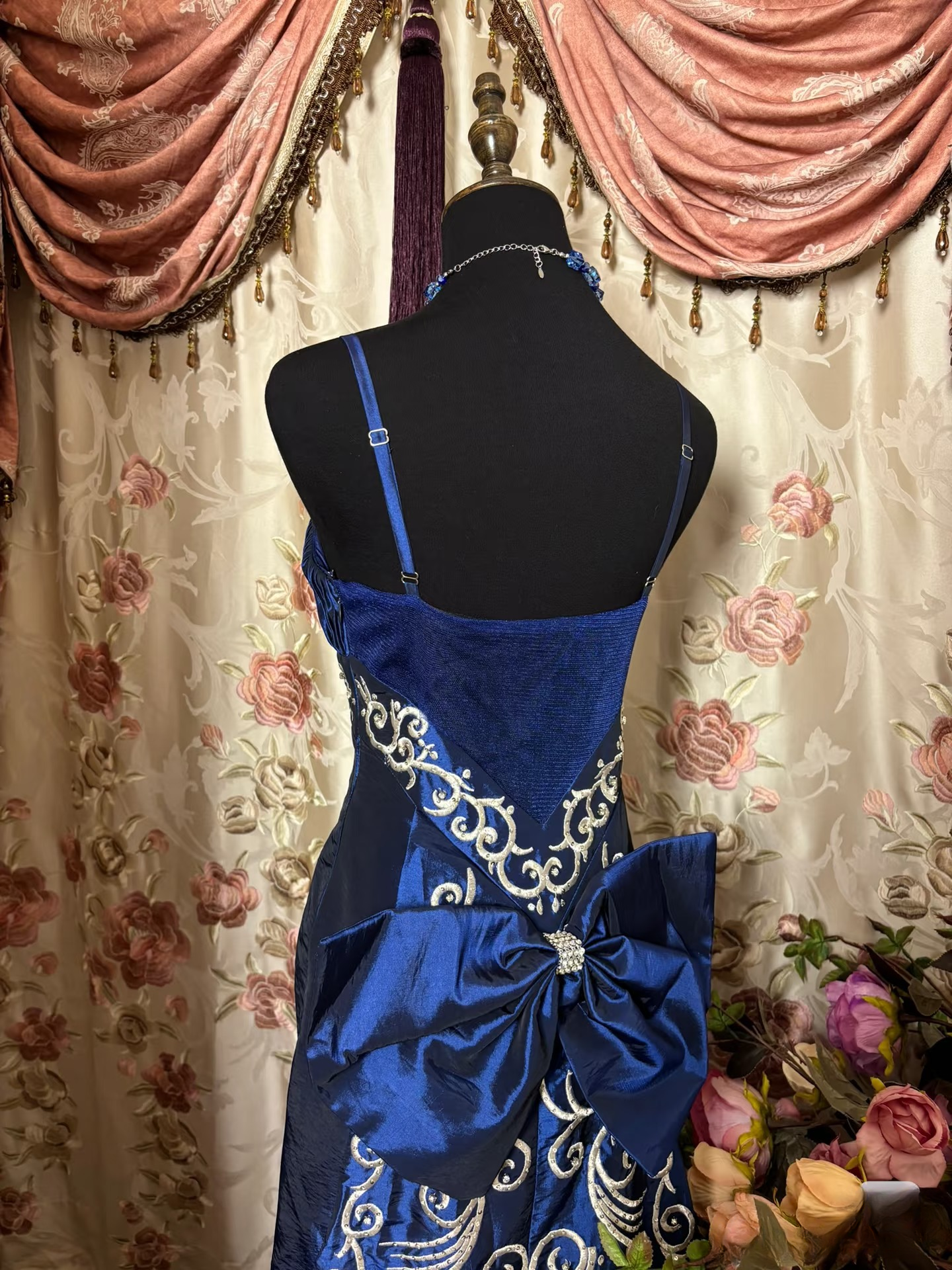 Vintage Mermaid Spaghetti Straps Royal Blue Taffeta Sleeveless Long Prom Dresses Formal Party Teens Evening Gowns AU299