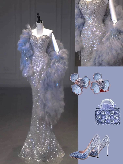 Timeless Mermaid Sweetheart Silver Sequin Prom Dress Inspiration Long Party Formal Prom Dresses AU303