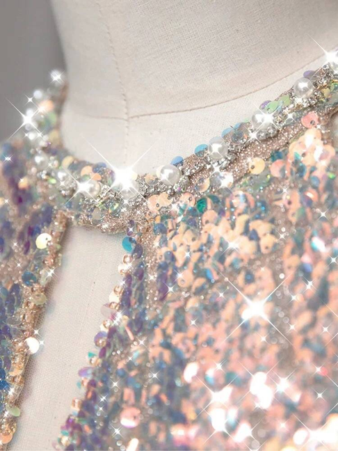 Modest Sheath Scoop Neck Sequin Short Prom Dresses Party Dress 21st Birthday Outfits Homecoming Dress AU308