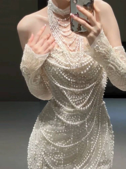 Modest Mermaid Strapless White Sequins Wedding Dress Styles Long Fairytale Autumn Wedding Dresses Ideas AU315