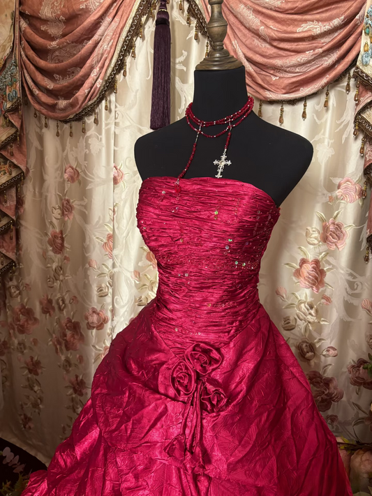 Dazzling Ball Gown Strapless Fuchsia Pink With Ruched Ruffle Long Quinceanera Dresses Sweet 15 16 Birthday Gown AU322