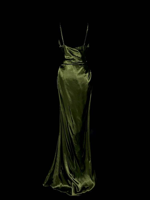 Vintage Mermaid V Neck Green Long Satin Prom Dress Inspiration Party Formal Prom Dresses AU328