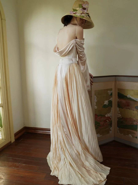 Vintage A Line Off The Shoulder Satin Floor Length Prom Dresses Party Dress 21st Birthday Outfits Graduation Dress AU340
