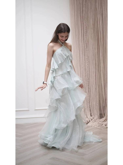 Simple A Line Halter Sleeveless Chiffon Floor Length Prom Dresses Party Dress 21st Birthday Outfits Graduation Dress AU355