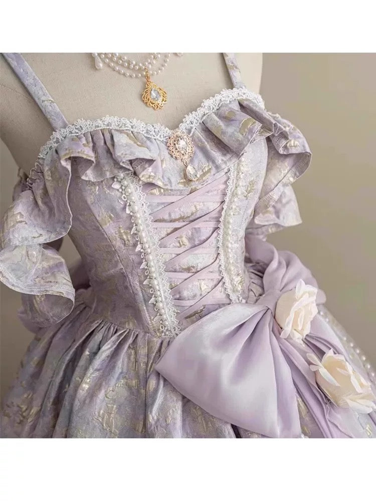 Vintage Prom Dress Outfit Ball Gown Spaghetti Strap Lilac Lace Long Prom Dresses Formal Evening Gowns AU370