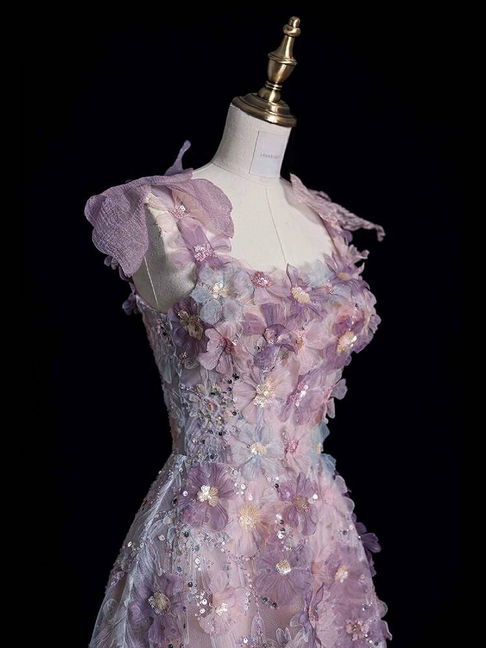 Beautiful A line Spaghetti Straps Pink Floral Sequin Prom Dresses Party Dress 16th Birthday Outfits Graduation Dress AU375