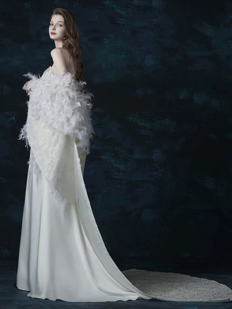 Sexy Mermaid Sweetheart With Silver Beads Gem Long Summer Bride Dress Long Bride Dress Classy Wedding Dresses AU383