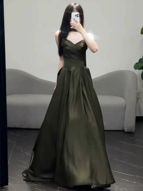 Timeless Mermaid Sweetheart Olive Green Satin Prom Dresses Party Dress 18th Birthday Outfits Graduation Dress AU398
