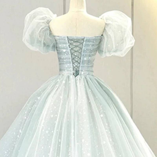 Classy Ball Gown Square Neck Light Sky Blue Tulle Prom Dresses Party Dress 21st Birthday Outfits Senior Graduation Dress AU413