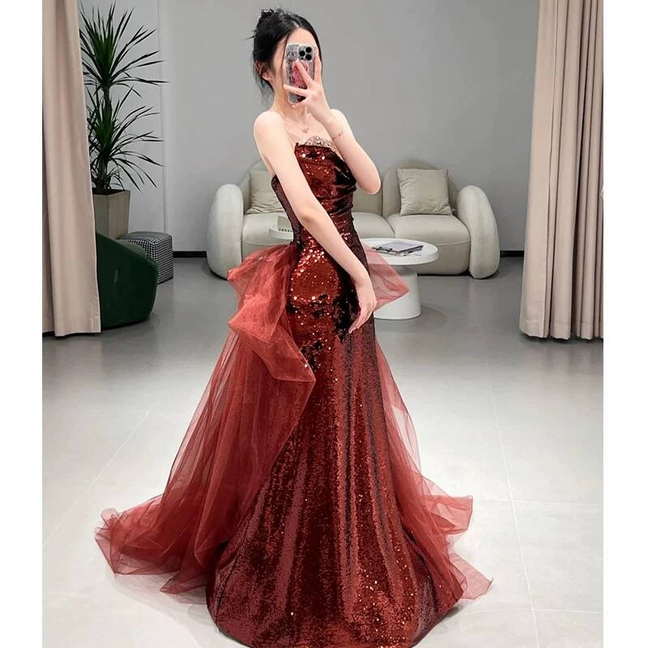 Timeless Mermaid Sweetheart Burgundy Sequins Prom Dress Inspiration Long Party Formal Prom Dresses AU424