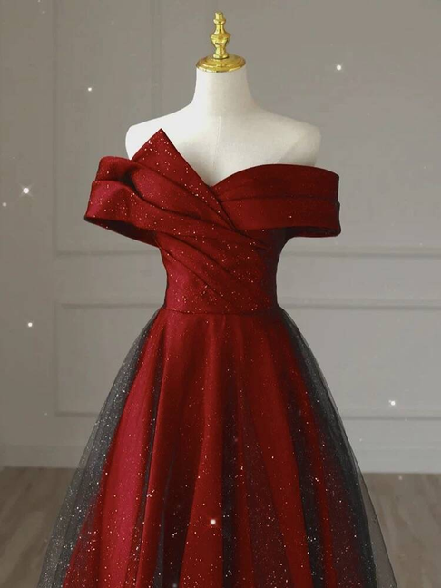 Unique Ball Gown Off The Shoulder Red Tulle Prom Dresses Party Dress 20th Birthday Outfits Graduation Dress AU431