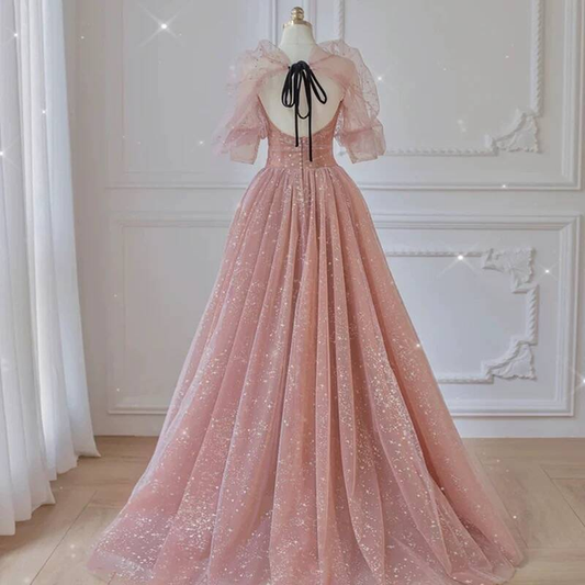 Classy Ball Gown Sweetheart Blush Pink Tulle Prom Dresses Party Dress 21st Birthday Outfits Senior Graduation Dress AU433