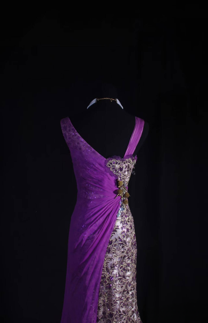 Vintage Mermaid V Neck Grape Chiffon Floor Length Prom Dress Beads Inspiration Long Prom Dresses AU527